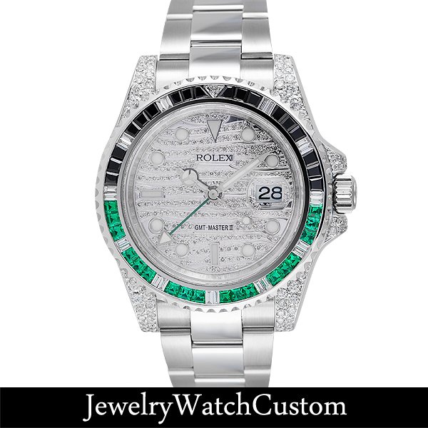 Rolex Gmtマスターii ダイヤ Bダイヤ エメラルド 文字盤 パヴェダイヤ Jewelry Watch Custom